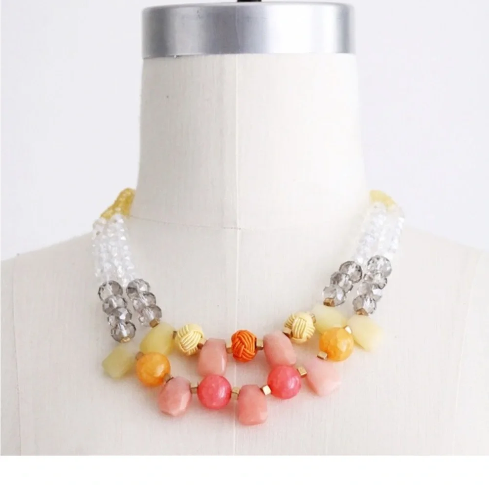 Anthropologie Pink and Yellow Beaded Necklace - Picture 1 of 4